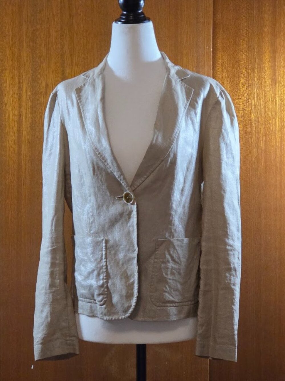 DKNY Donna Karan New York Beige Shimmer 100% Linen Blazer Jacket - Size 4